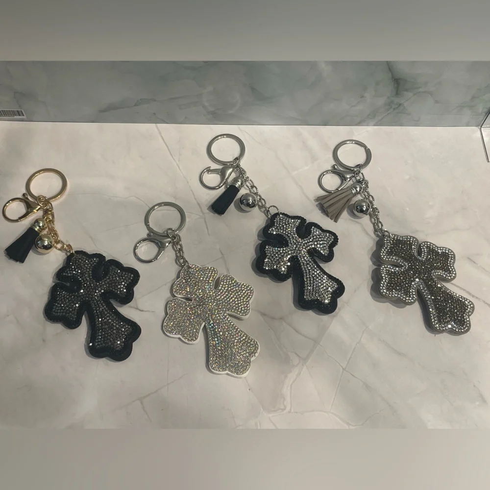 Choice of Sparkling Puff Rhinestone Cross Keychain Bag Charm